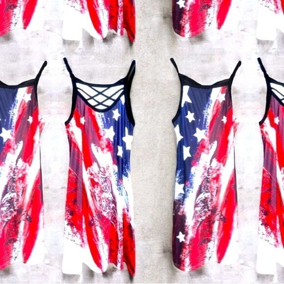 Patriotic Set l Sundress & Mesh Earrings l Criss-Cross Design l OX l New - Picture 2 of 10